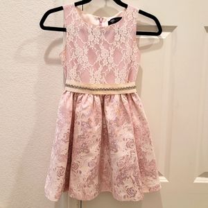 Gorgeous ABS Allen Schwartz Girls Pink cream lace rhinestone dress Valentines